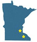 Twin Cities and Rochester Campuses on map of Minnesota