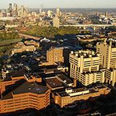 Aerial view of Health Sciences District at the University of Minnesota